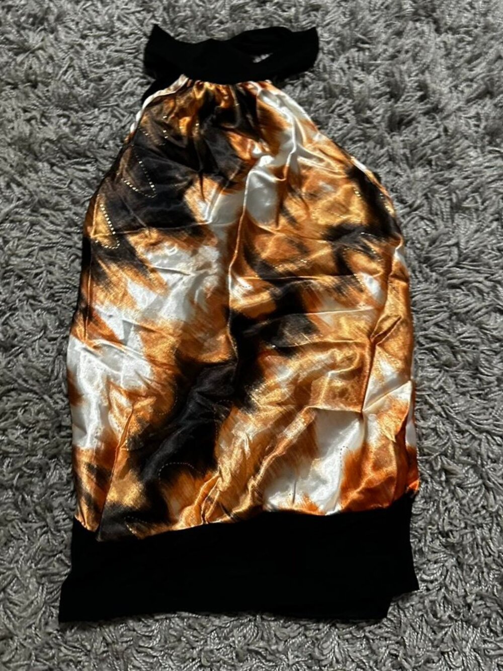 Y2K Brown and Black Silky Halter Top Size S Brand:Bloom